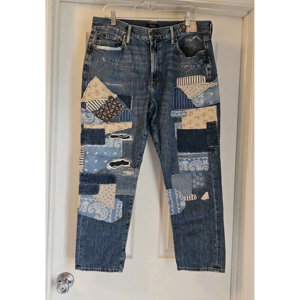 Polo Ralph Lauren Jeans The Avery Boyfriend Crop Patchwork Womens 31 Distressed